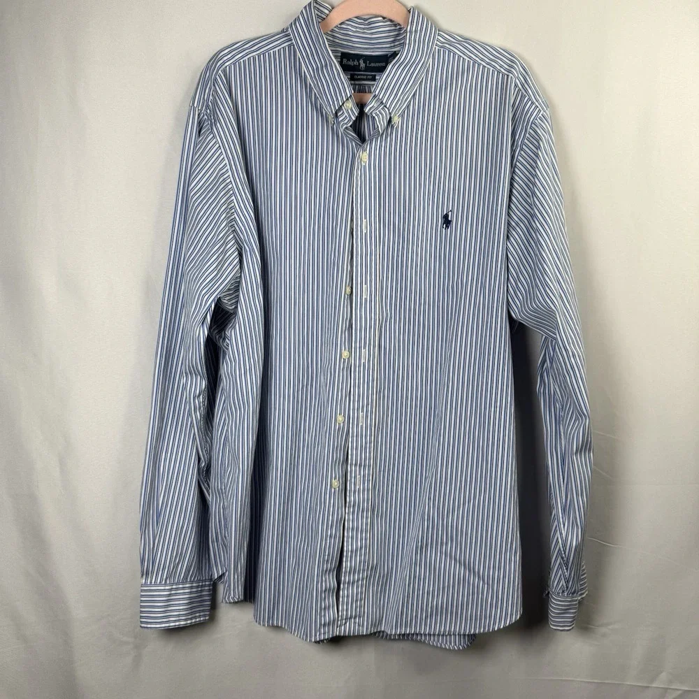 Polo Ralph Lauren Men's Classic-Fit Plaid Oxford Shirt Blue White XXL